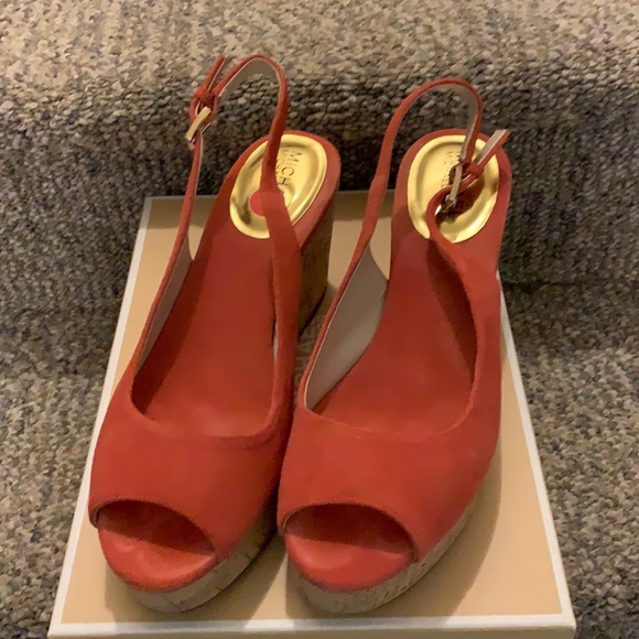 Michael Kors Natalia Sling Heels Suede Platforms Cork Heels 9 M - Picture 2 of 4